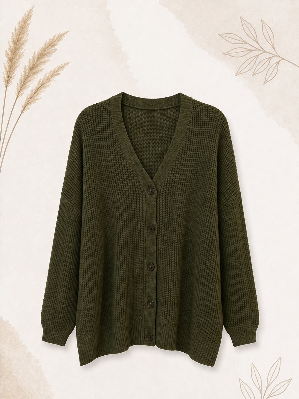 Cupshe Olive Green Waffle Knit Cardigan Sweater NWT Size Small Cozy Button Front